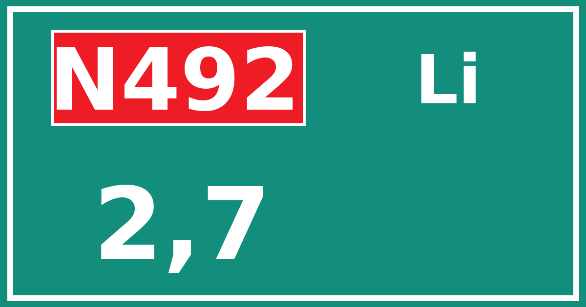 Hectometerbord N492 2,7 zijde Li