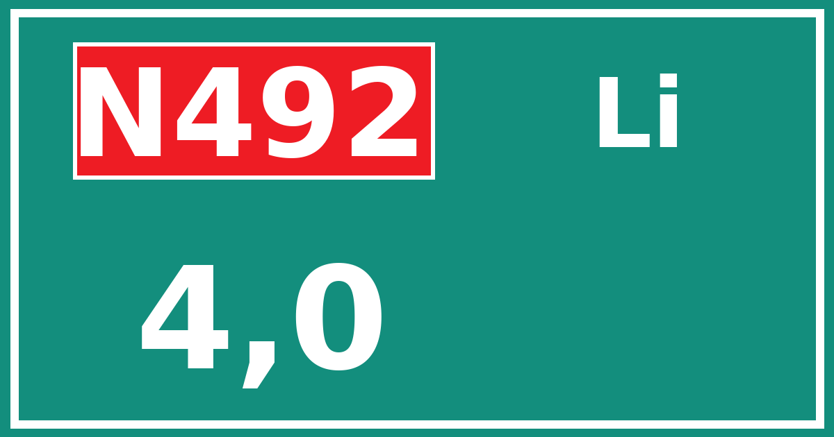 Hectometerbord N492 4,0 zijde Li