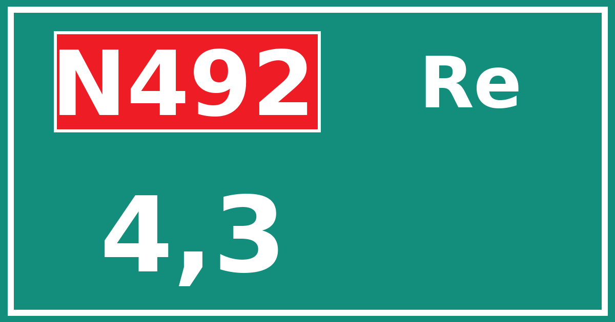 Hectometerbord N492 4,3 zijde Re