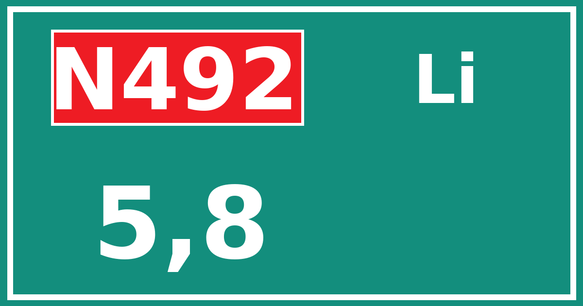 Hectometerbord N492 5,8 zijde Li