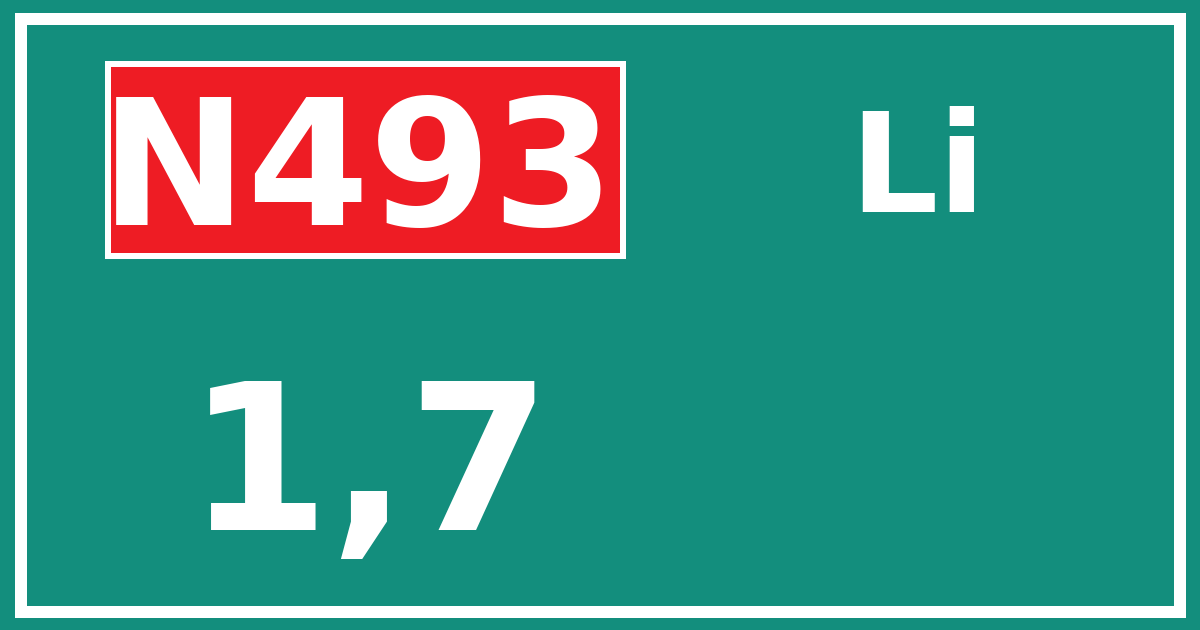 Hectometerbord N493 1,7 zijde Li