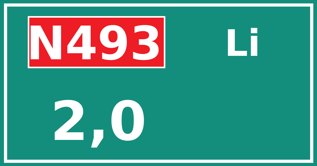 Hectometerbord N493 2,0 zijde Li