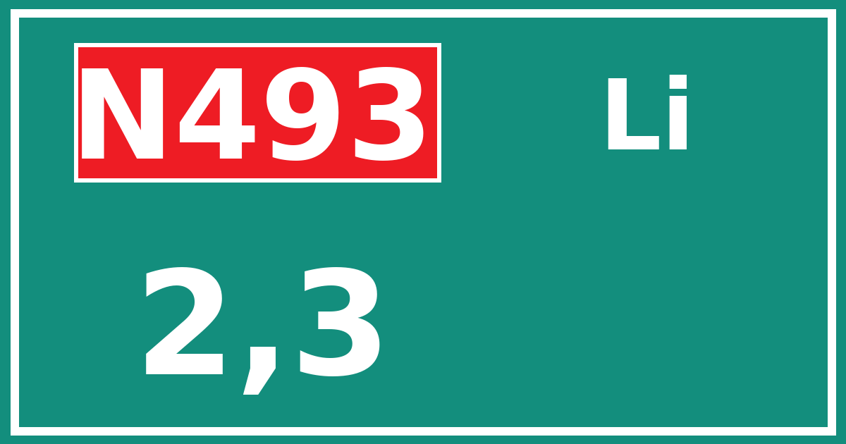 Hectometerbord N493 2,3 zijde Li