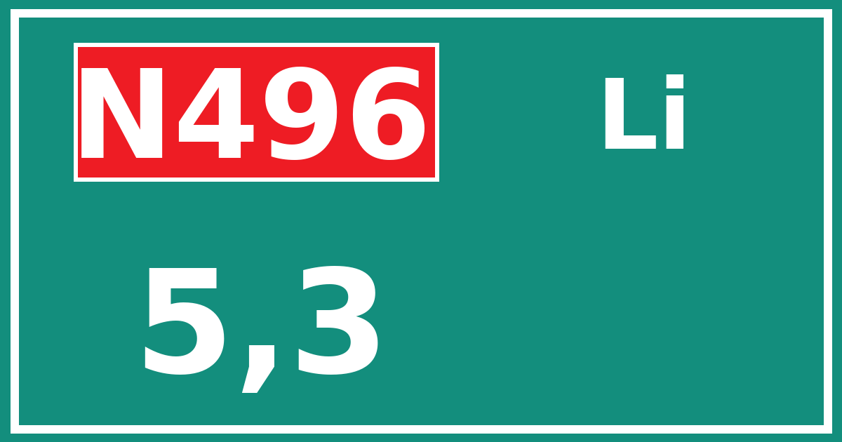Hectometerbord N496 5,3 zijde Li