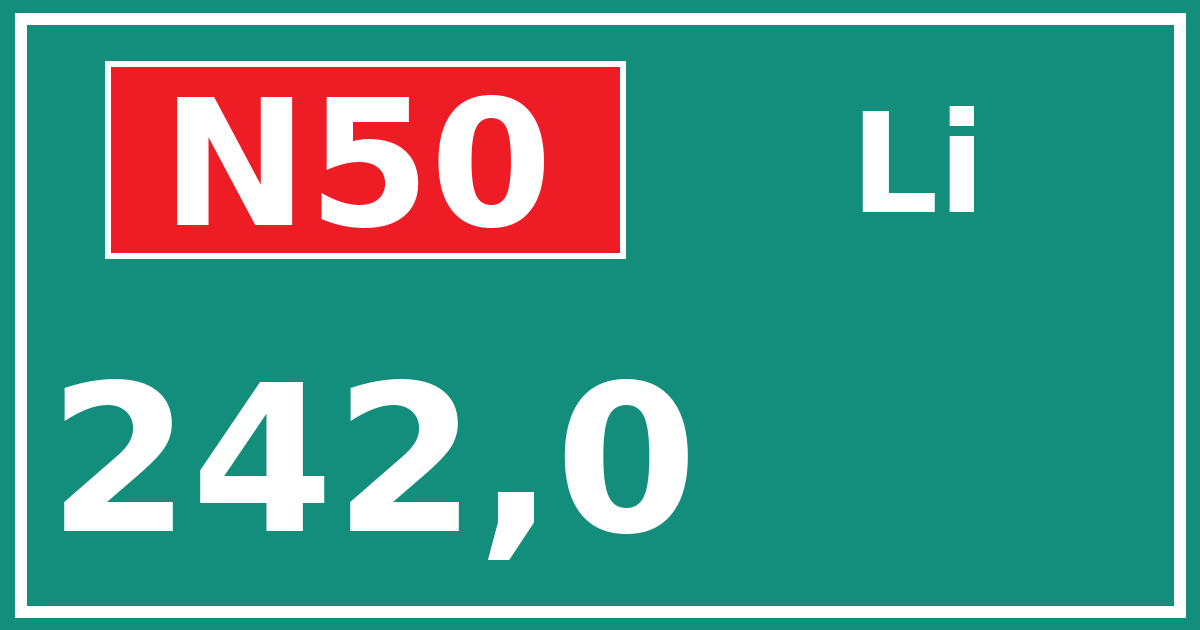 Hectometerbord N50 242,0 zijde Li