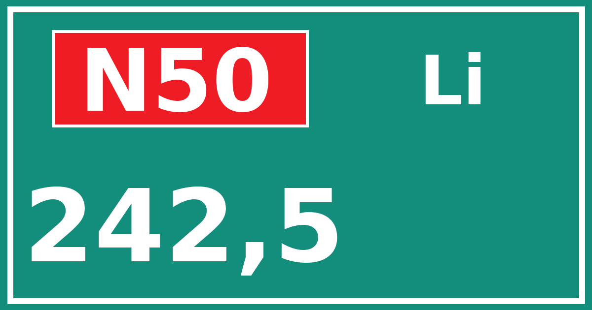 Hectometerbord N50 242,5 zijde Li