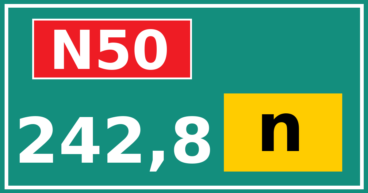 Hectometerbord N50 242,8 letter n