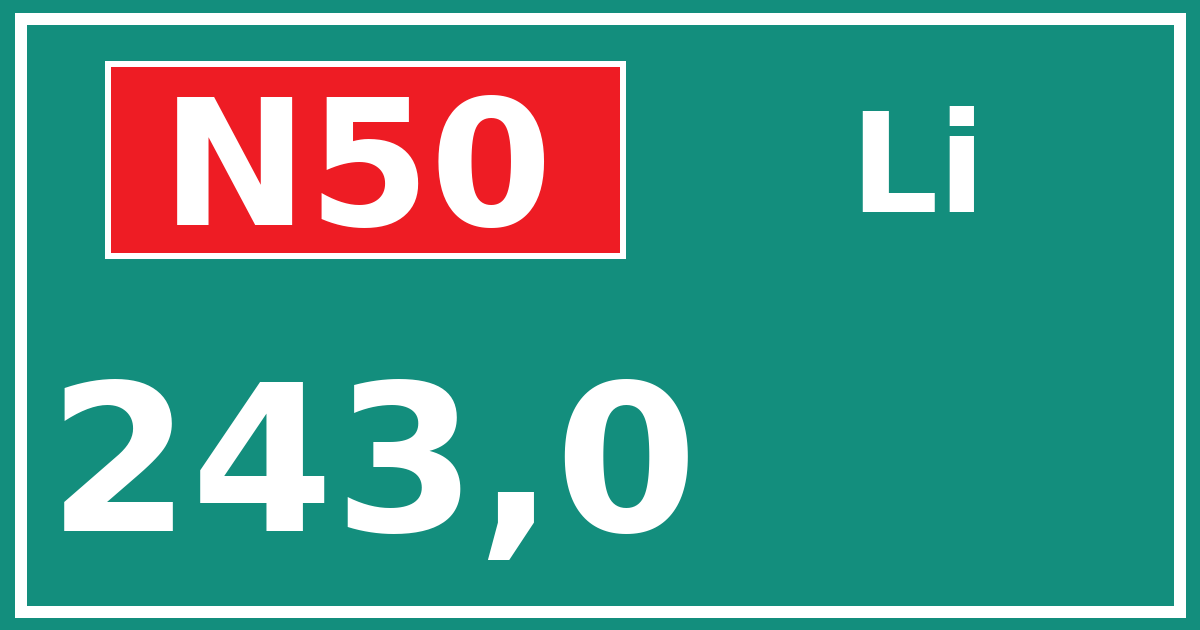 Hectometerbord N50 243,0 zijde Li