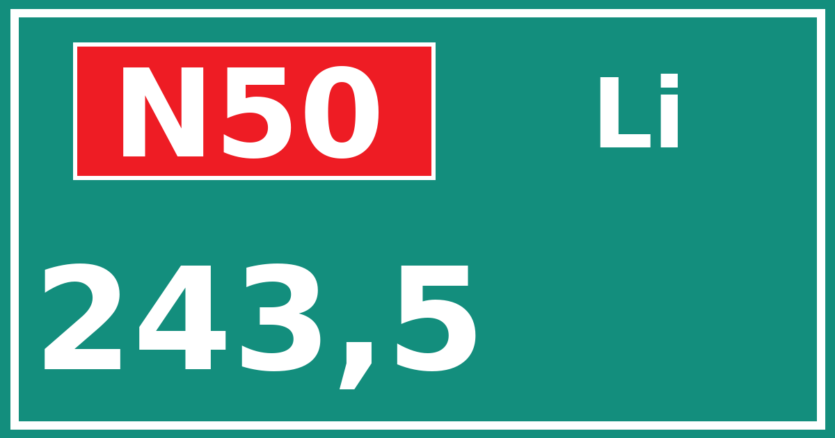 Hectometerbord N50 243,5 zijde Li