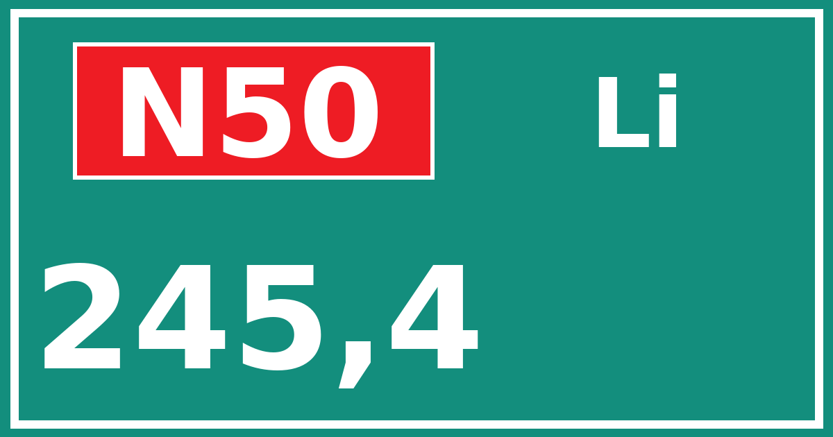 Hectometerbord N50 245,4 zijde Li
