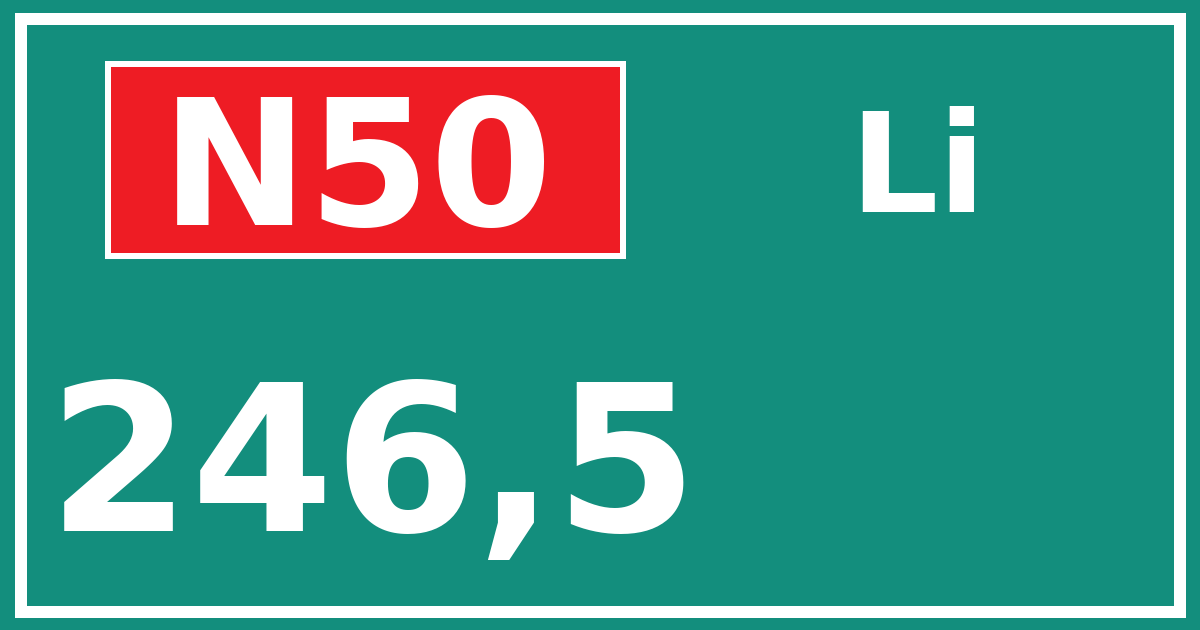Hectometerbord N50 246,5 zijde Li