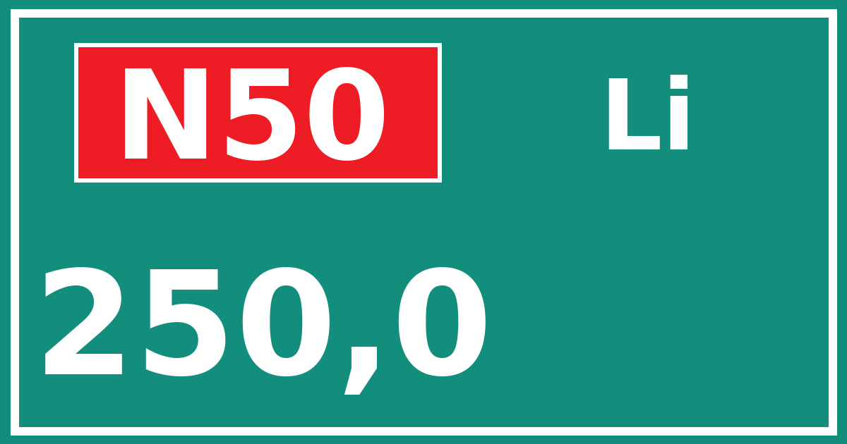 Hectometerbord N50 250,0 zijde Li