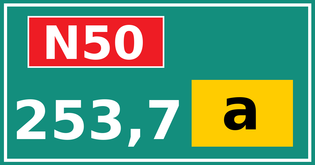 Hectometerbord N50 253,7 letter a