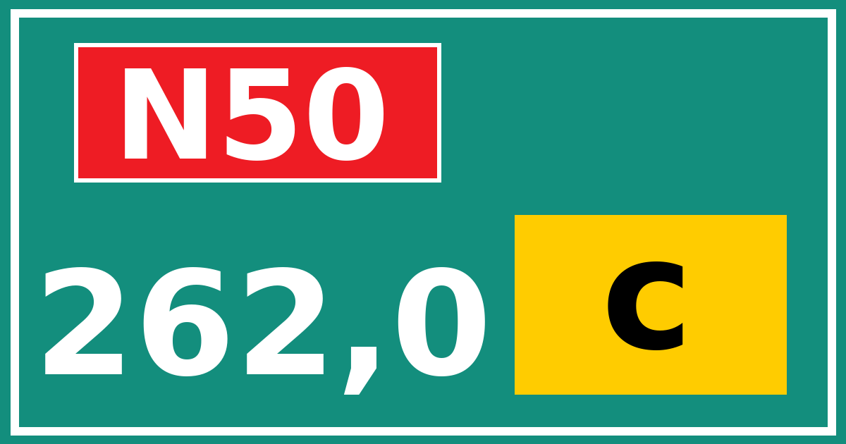 Hectometerbord N50 262,0 letter c