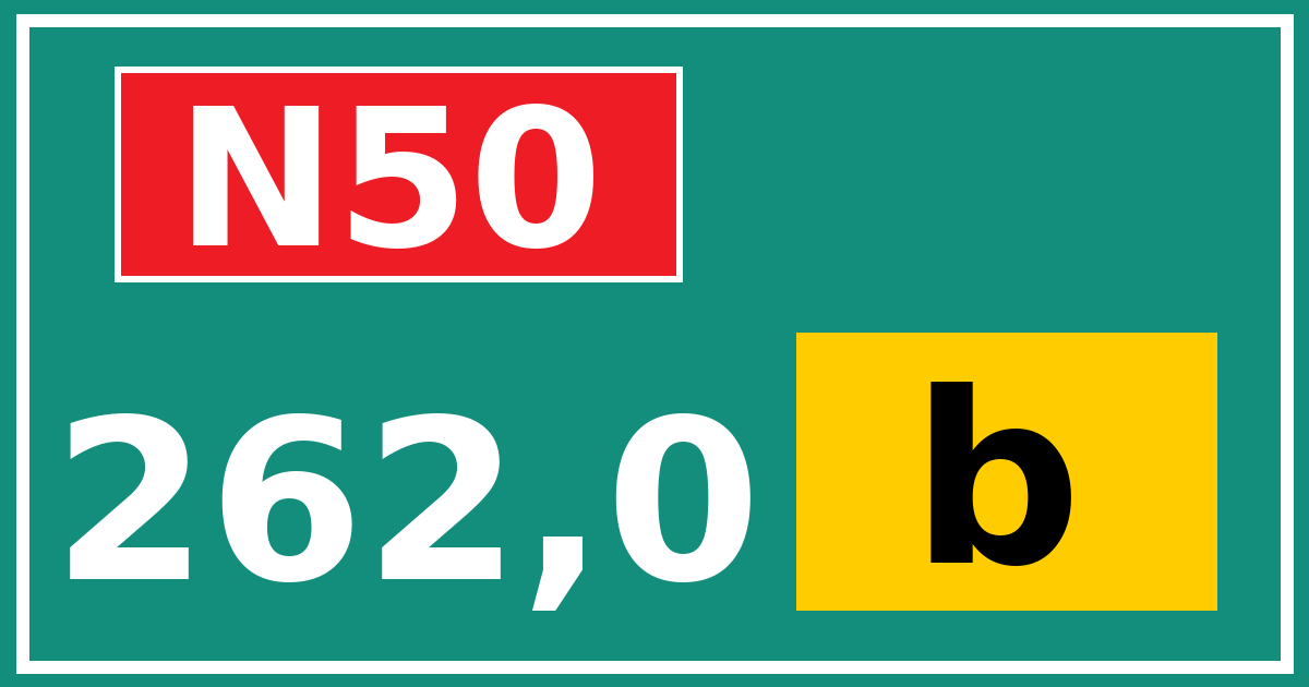 Hectometerbord N50 262,0 letter b