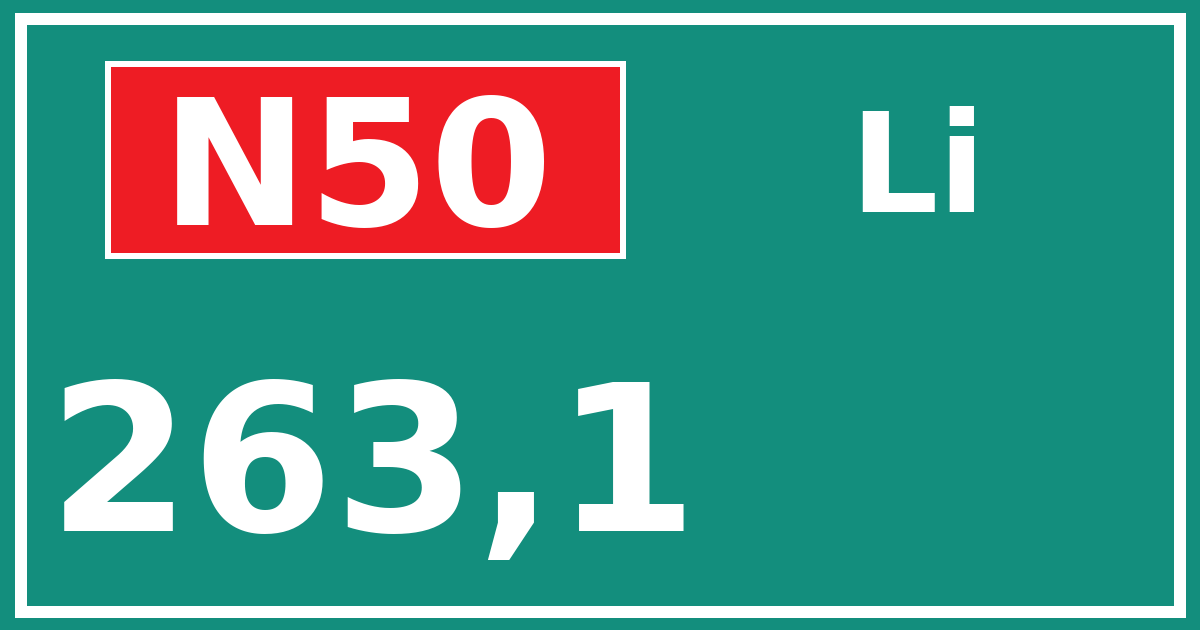 Hectometerbord N50 263,1 zijde Li