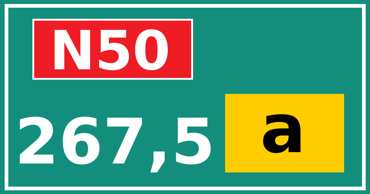 Hectometerbord N50 267,5 letter a