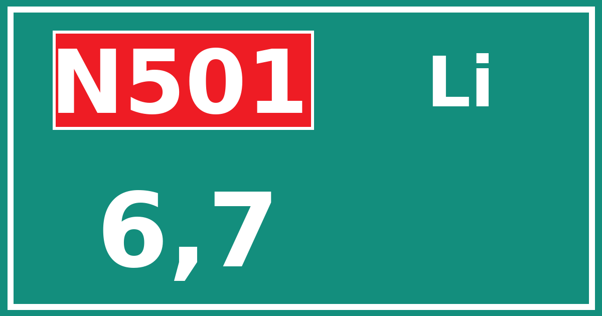 Hectometerbord N501 6,7 zijde Li