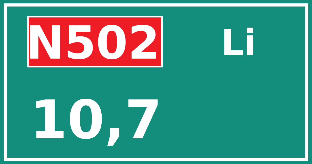 Hectometerbord N502 10,7 zijde Li