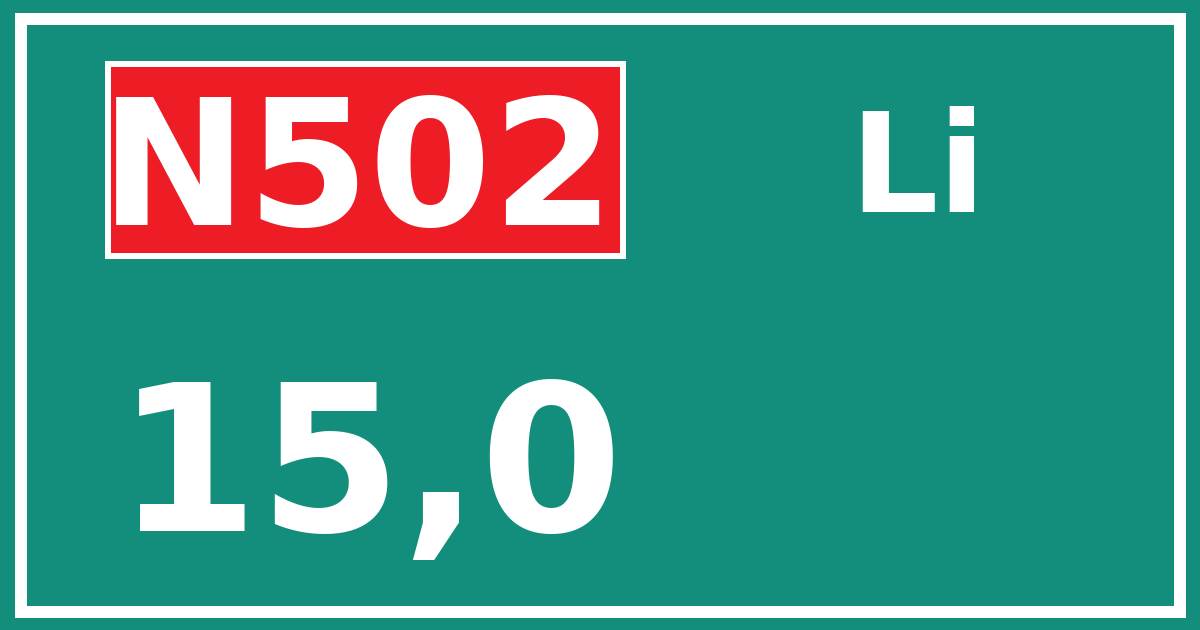 Hectometerbord N502 15,0 zijde Li