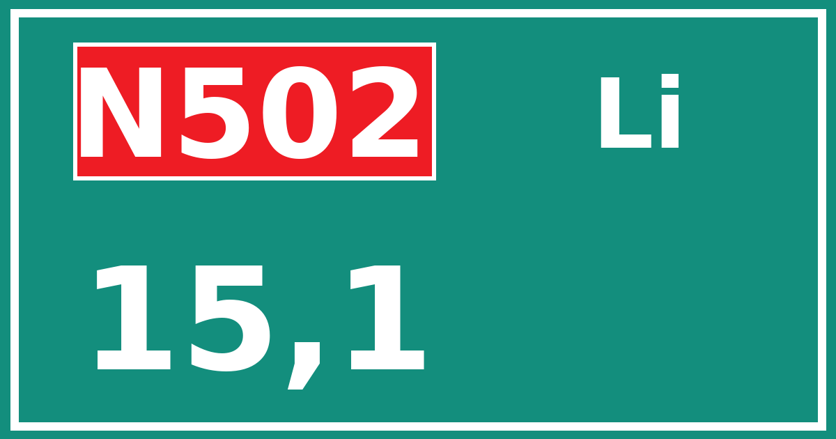 Hectometerbord N502 15,1 zijde Li