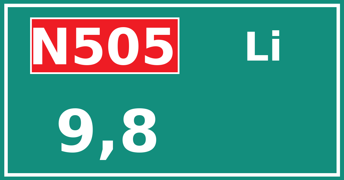 Hectometerbord N505 9,8 zijde Li