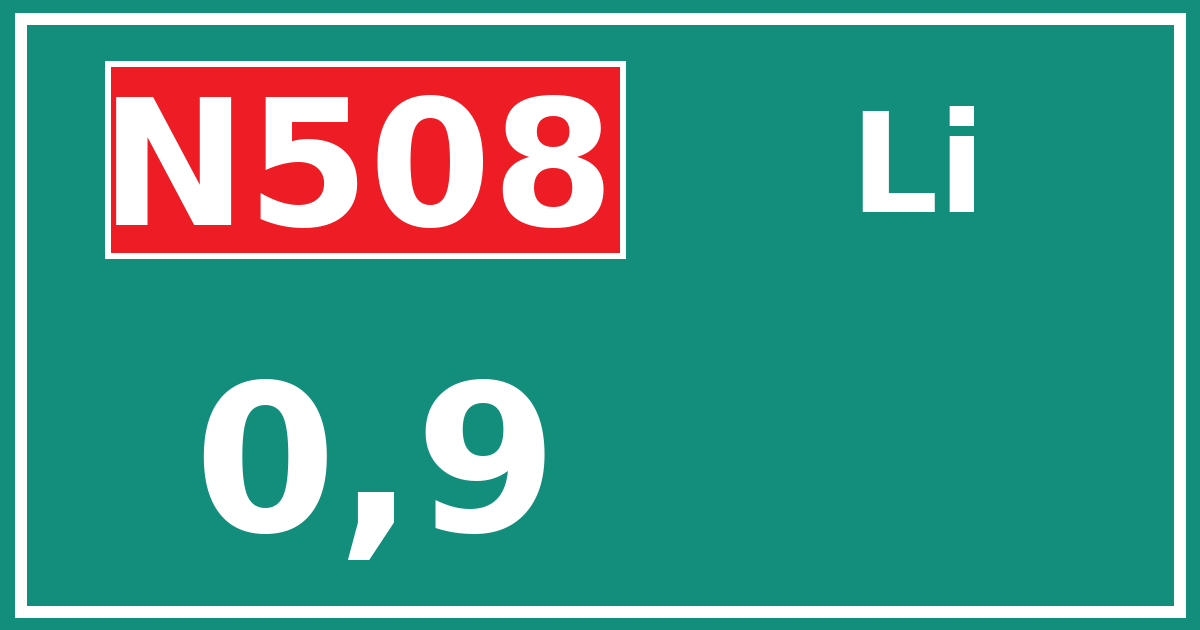Hectometerbord N508 0,9 zijde Li
