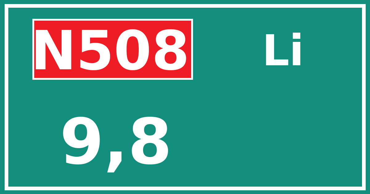Hectometerbord N508 9,8 zijde Li