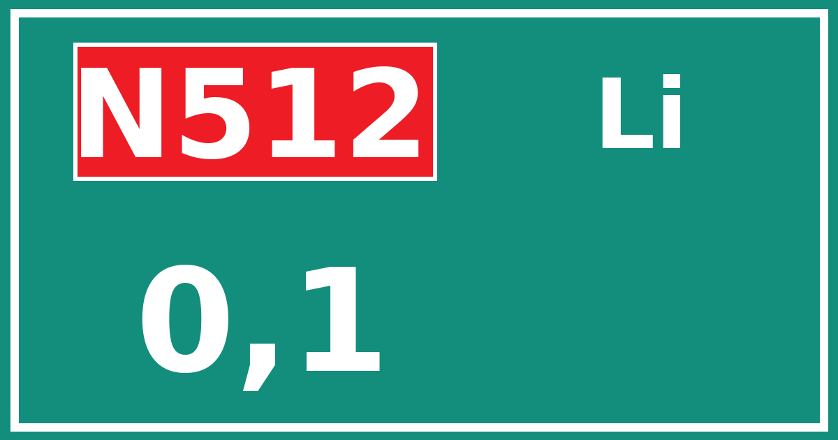 Hectometerbord N512 0,1 zijde Li