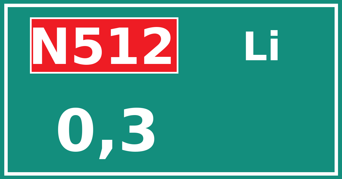 Hectometerbord N512 0,3 zijde Li