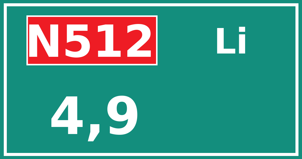 Hectometerbord N512 4,9 zijde Li
