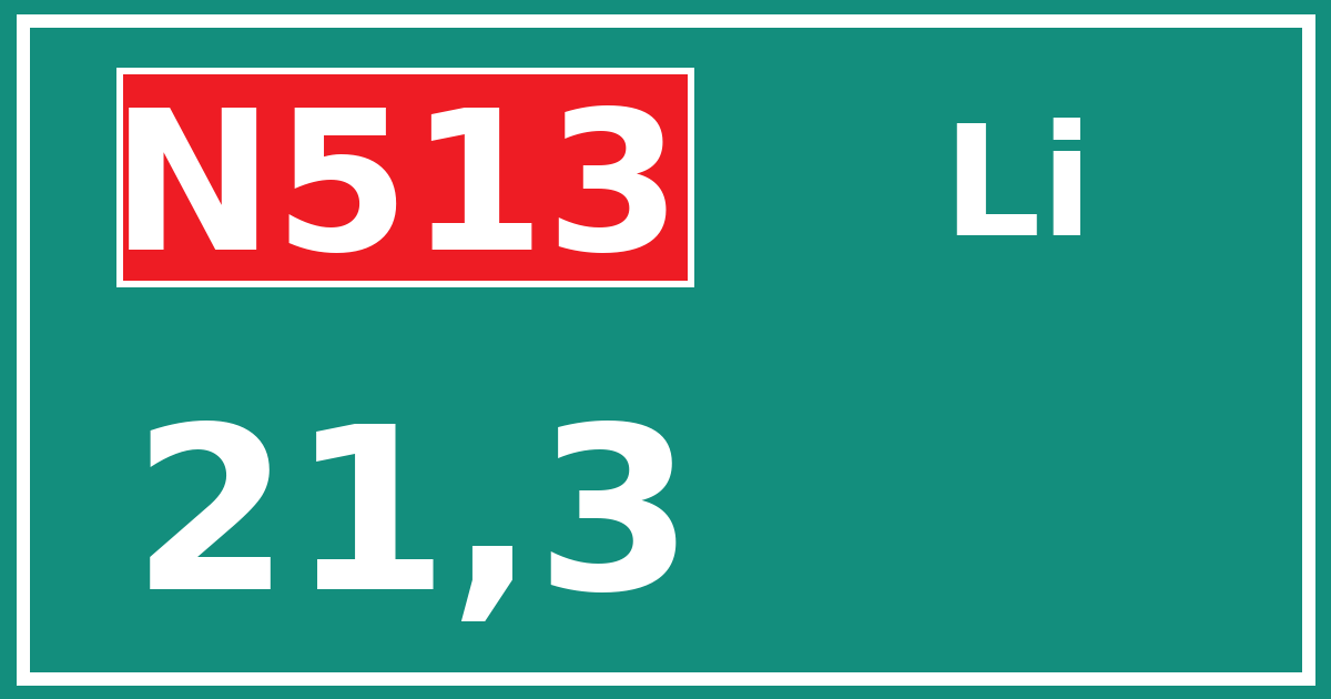 Hectometerbord N513 21,3 zijde Li