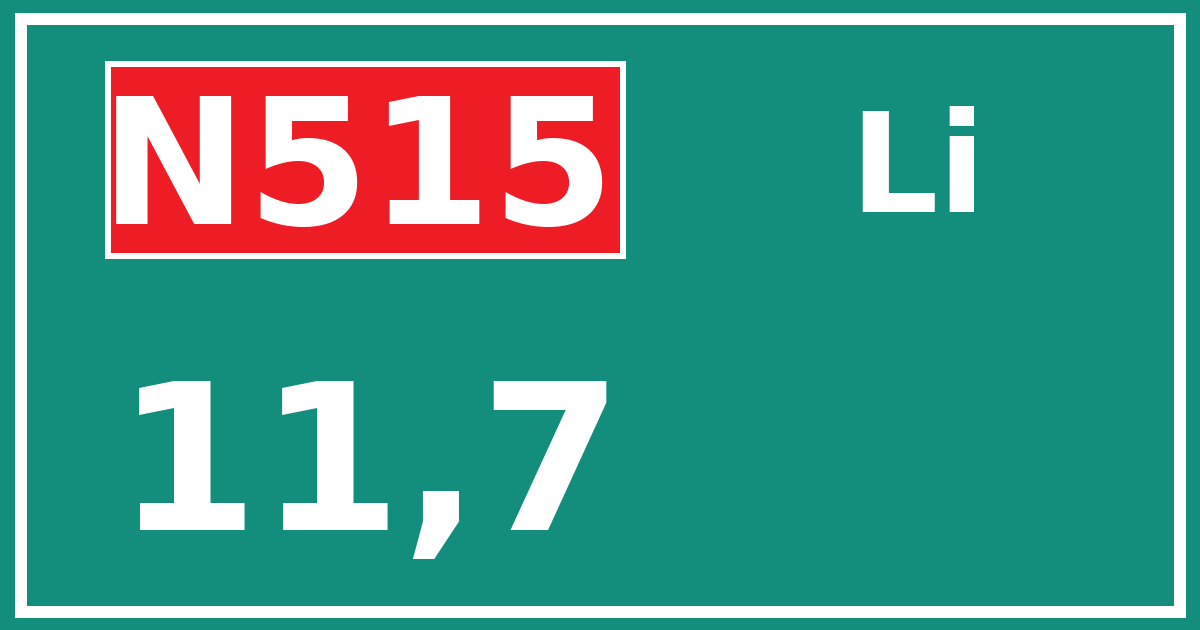 Hectometerbord N515 11,7 zijde Li