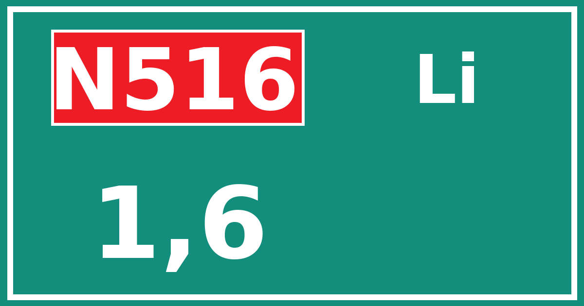 Hectometerbord N516 1,6 zijde Li