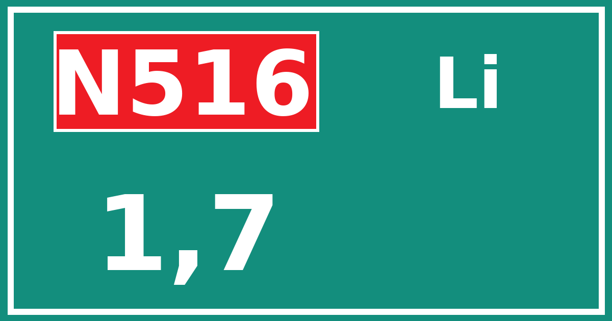 Hectometerbord N516 1,7 zijde Li
