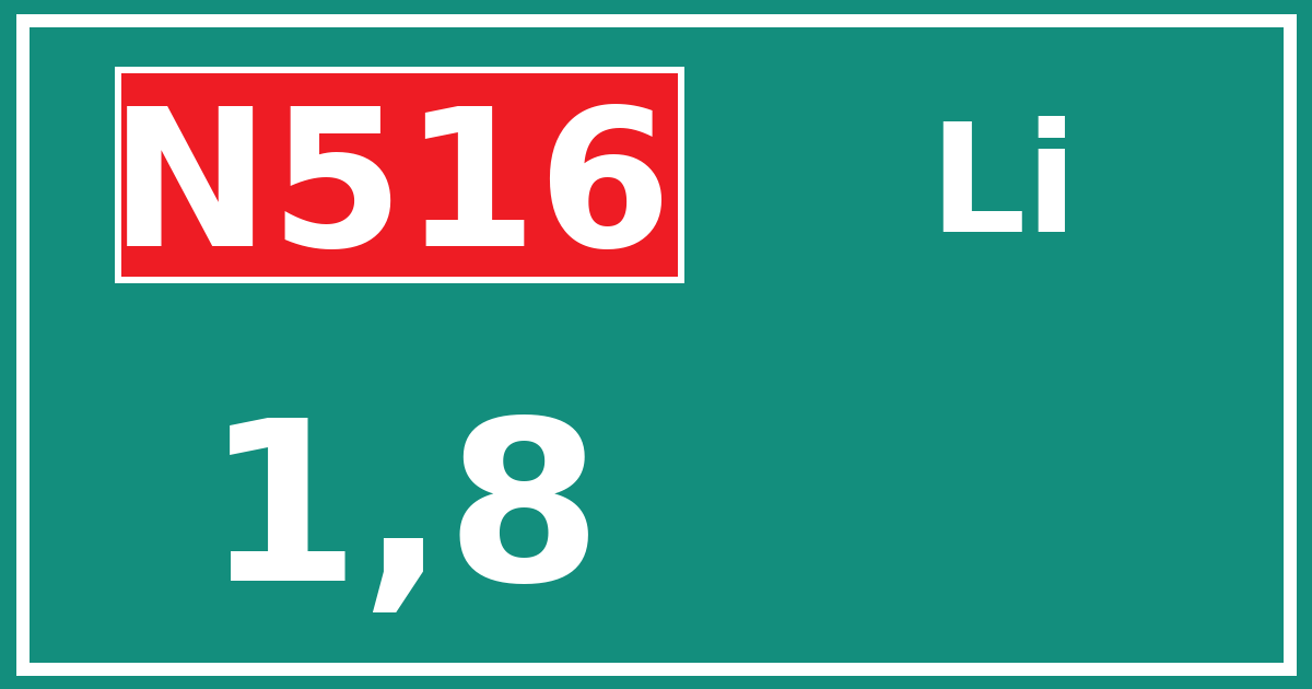 Hectometerbord N516 1,8 zijde Li