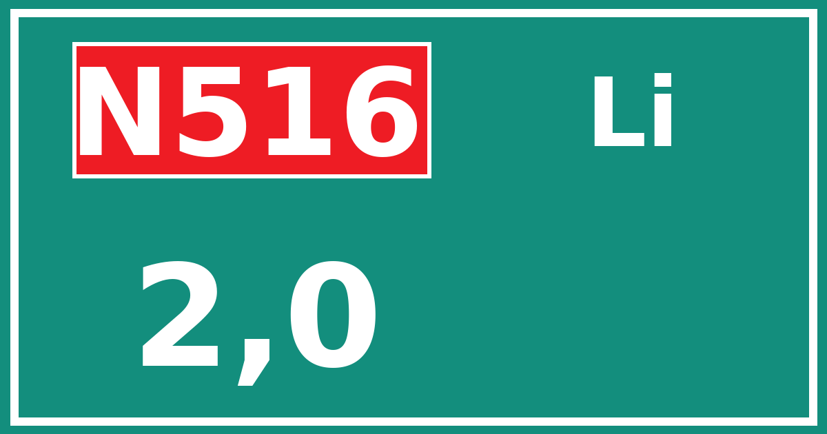 Hectometerbord N516 2,0 zijde Li