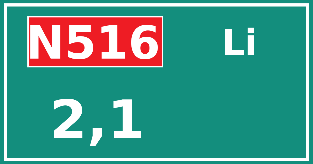 Hectometerbord N516 2,1 zijde Li
