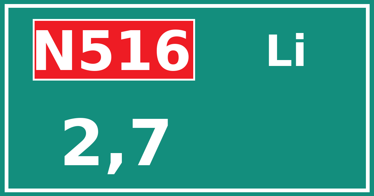 Hectometerbord N516 2,7 zijde Li