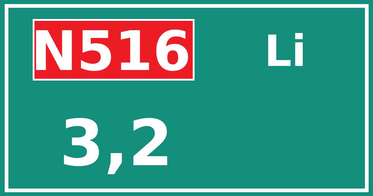 Hectometerbord N516 3,2 zijde Li