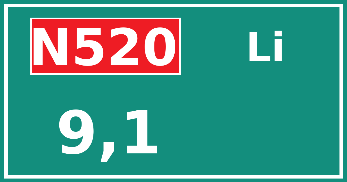 Hectometerbord N520 9,1 zijde Li