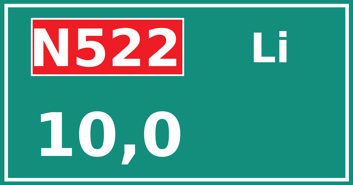 Hectometerbord N522 10,0 zijde Li