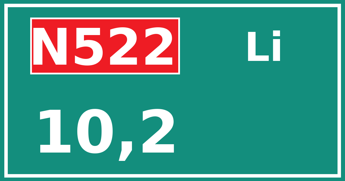 Hectometerbord N522 10,2 zijde Li