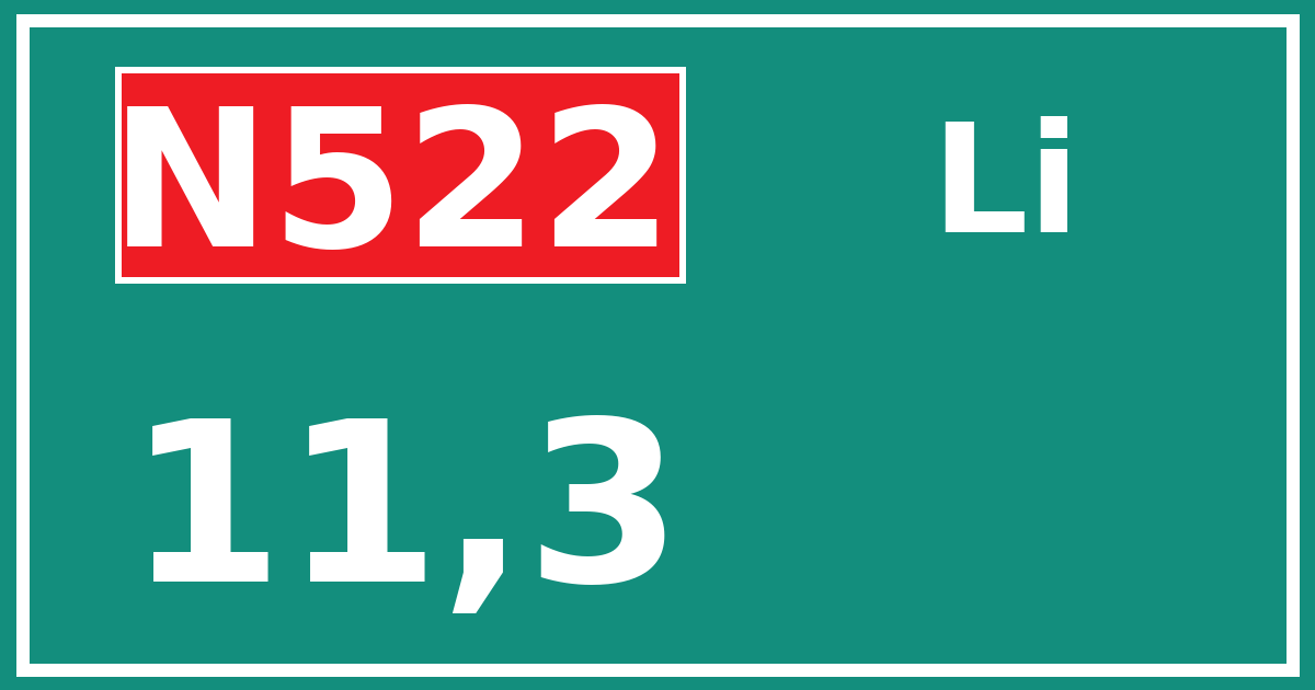 Hectometerbord N522 11,3 zijde Li