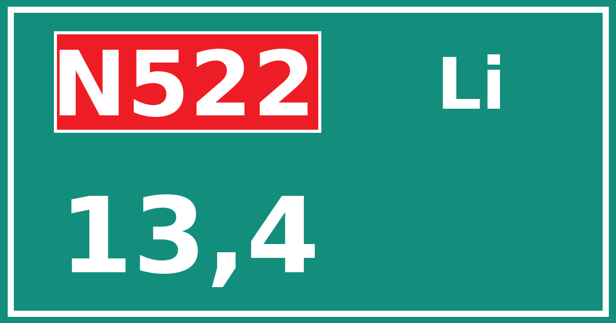 Hectometerbord N522 13,4 zijde Li