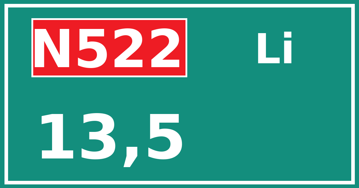 Hectometerbord N522 13,5 zijde Li
