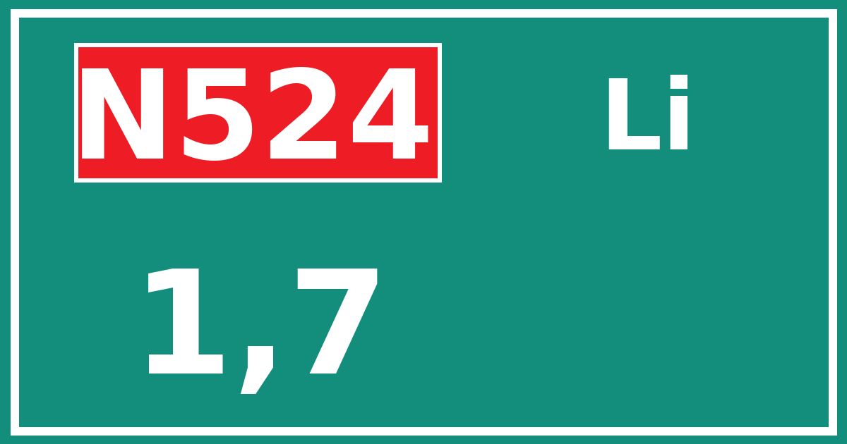 Hectometerbord N524 1,7 zijde Li