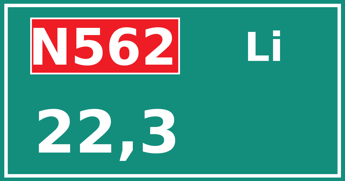 Hectometerbord N562 22,3 zijde Li