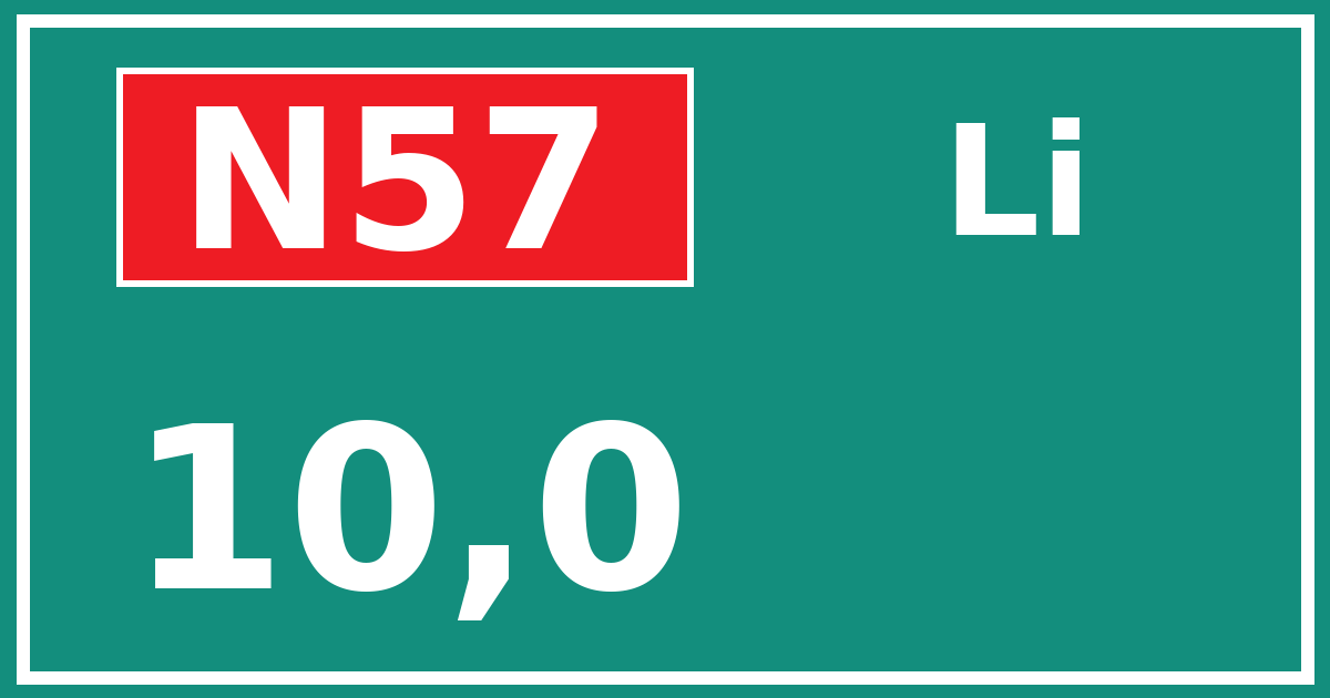 Hectometerbord N57 10,0 zijde Li