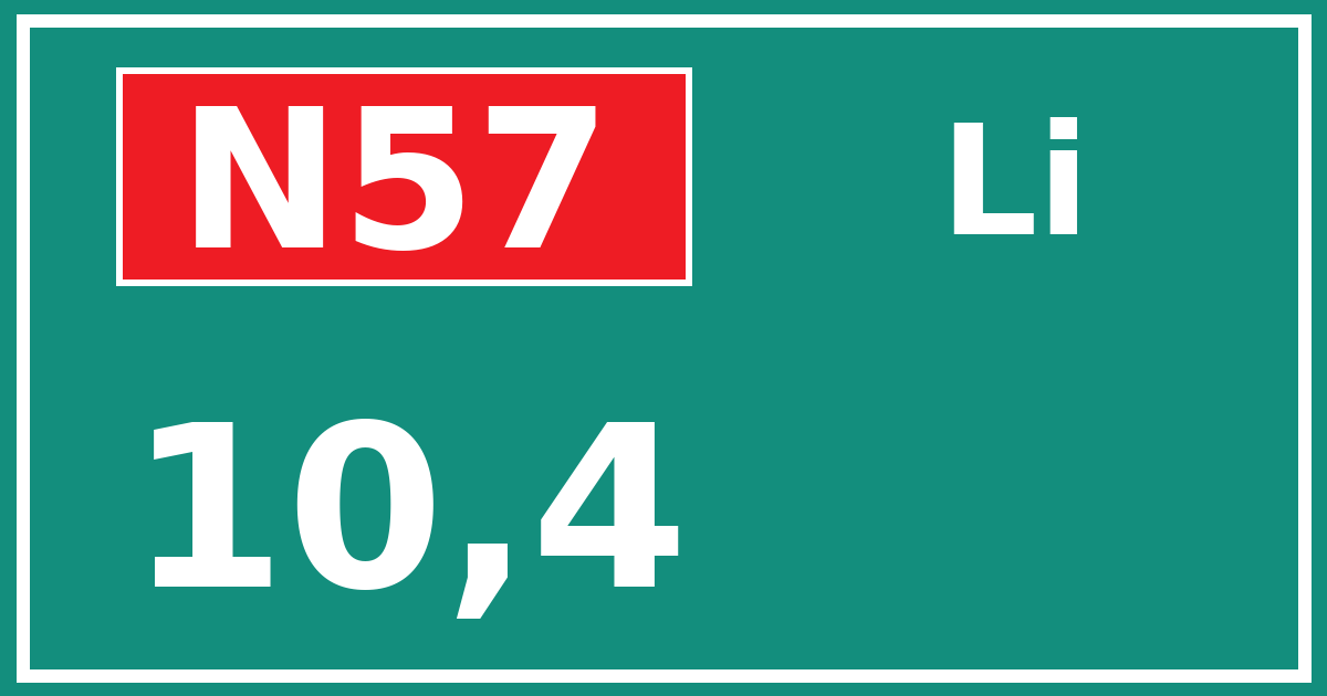 Hectometerbord N57 10,4 zijde Li